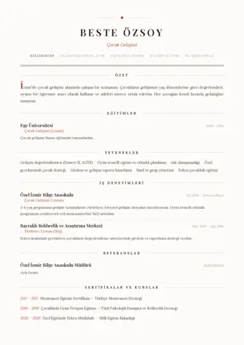 Çocuk Gelişimi Bölümü CV Örnekleri cv indir